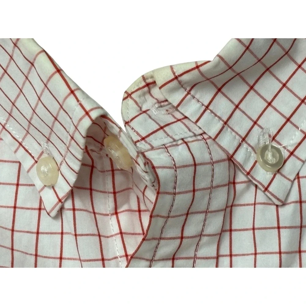 Banana Republic Luxe Poplin Slim Fit Dress Shirt Red White Windowpane Check M
